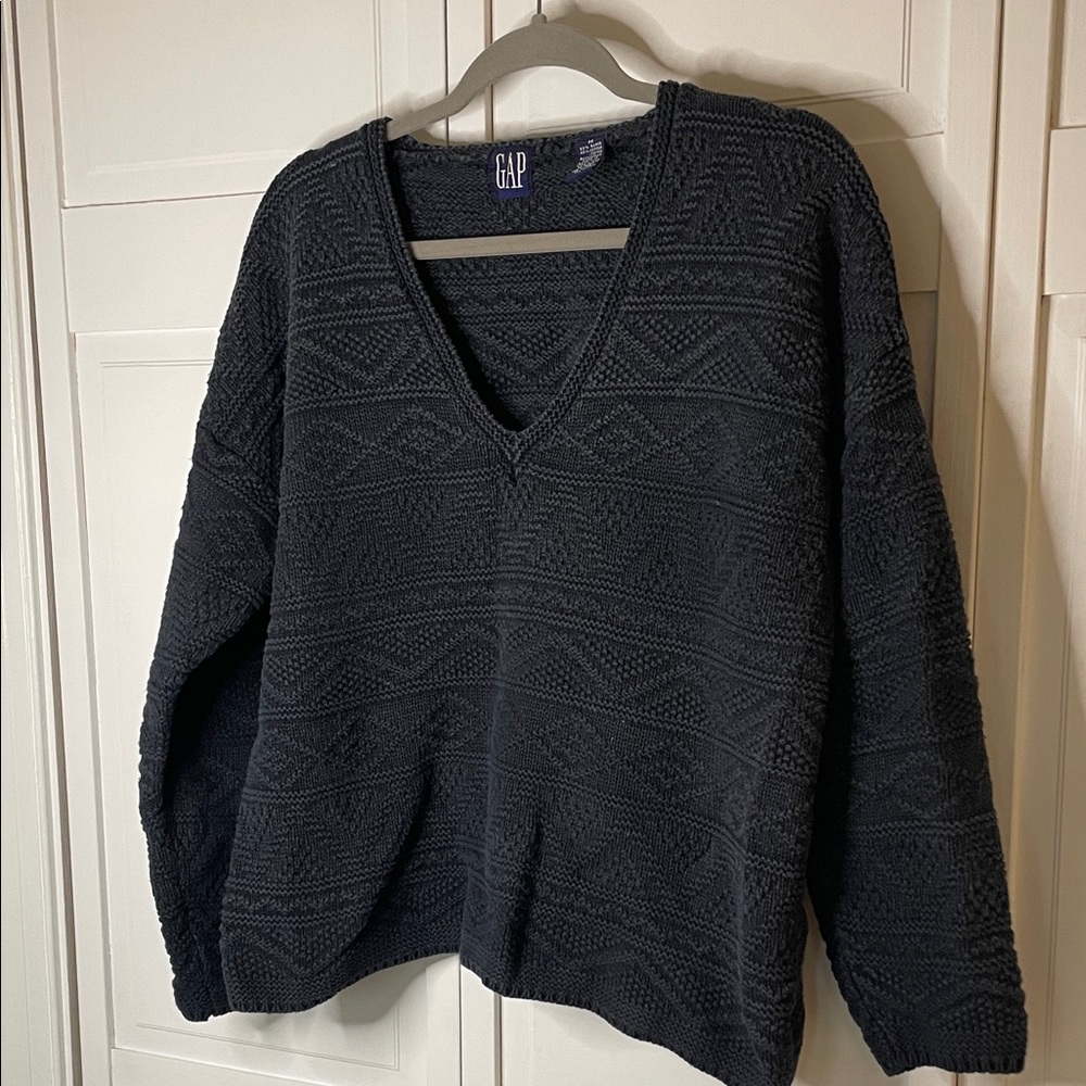 Vintage GAP Navy Knit V-Neck Ramie Cotton Blend SzM